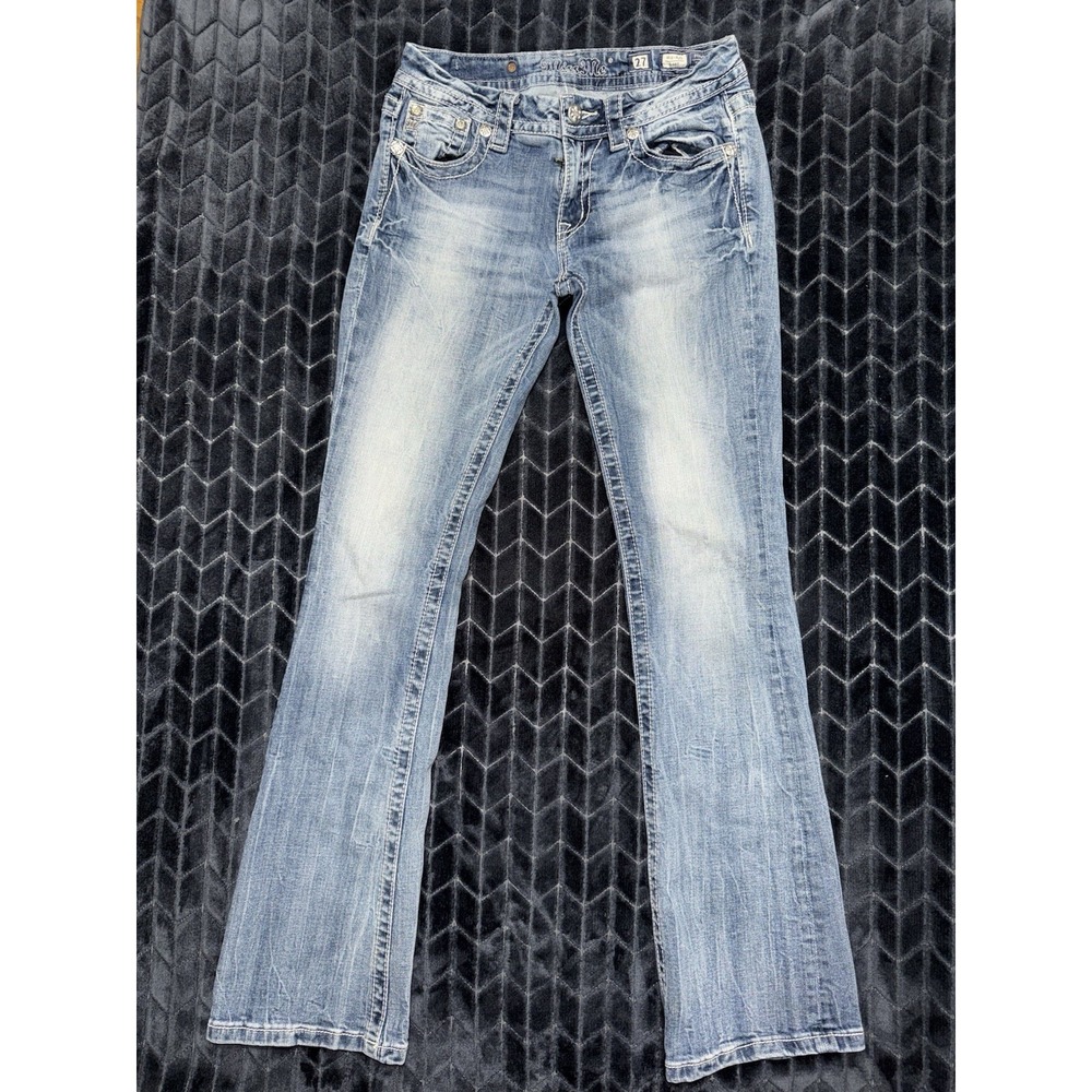Miss Me Womens Bootcut Jeans Medium Wash Embroidered Mid Rise Sz 27